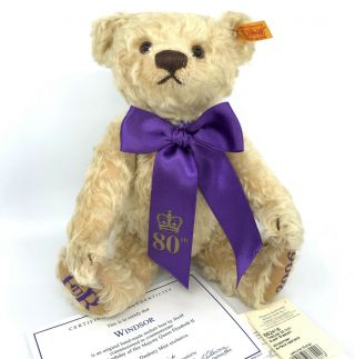 Steiff Teddy Bear 28cm Windsor 80th Birthday Queen Mohair Plush Id 2006 Danbury