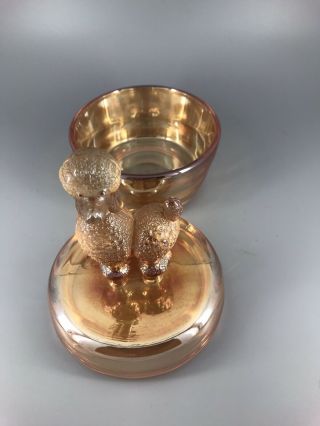 Vintage Marigold Carnival Glass French Poodle Powder/Trinket Jar.  14F 2
