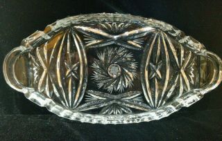 Vintage Hand Cut Crystal Tray Whirling Star Fan Pattern.  Over 9 " By 5 "
