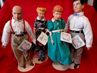 Vintage I Love Lucy Cast Doll Set All 4 Lucy Ricky Ethel Fred With Stands & Tags