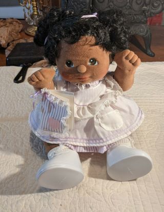 Vintage My Child Doll African American Pinstripe Dress Book Pigtails Ribbons