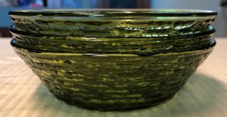Vintage Anchor Hocking 3 Avocado/olive Green Soreno Glass Salad Soup Bowls 6 "