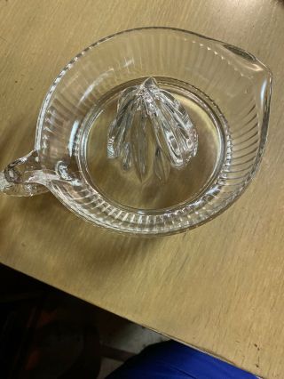 Vintage Large Crystal Clear Glass Mid Century Hand Juicer - Citrus Reamer - Euc