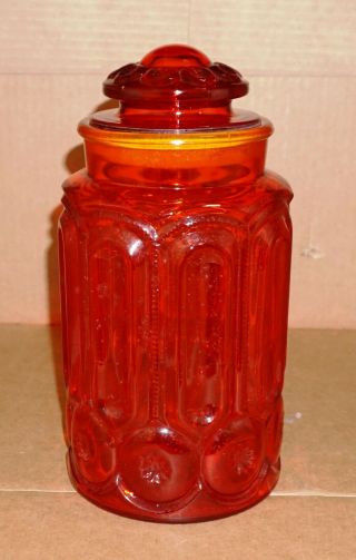 Vintage Red L E Smith Moon And Stars Large 11 3/8 " Canister With Lid