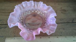 Vintage Fenton Pink Cranberry Hobnail Opalescent Ruffled Edge Candy Dish
