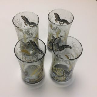 Vintage Libbey Smokey Drink Glasses Set Of 4 Butterfly Wheat Pattern