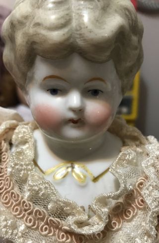 Antique German Marion China Head Doll 15” Blonde Hair Blue Eyed.