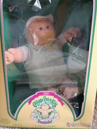 Vintage 1985 Cabbage Patch Kids Preemie Boy,  Bald With Tuft Of Blonde Hair