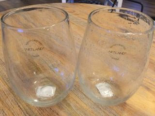 Artland Iris Stemless Wine Glass Hand Blown Bubbles 20 Oz.  Set Of 2