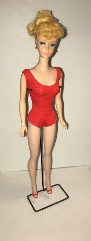 6 Vintage Barbie (1960s) Blonde Ponytail - - Red Bathing Suit And Shoes