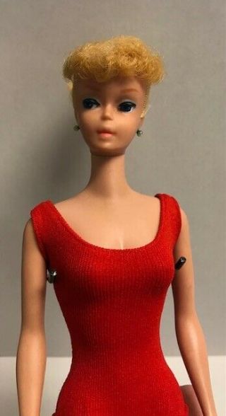 6 Vintage Barbie (1960s) Blonde Ponytail - - Red Bathing Suit and Shoes 2