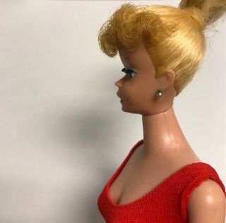 6 Vintage Barbie (1960s) Blonde Ponytail - - Red Bathing Suit and Shoes 3