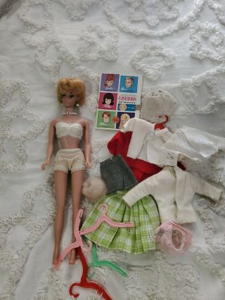 1964 Vintage Barbie Platinum Blonde Bubble Cut Doll 850 With Accessories