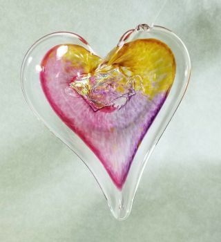 Studio Art Glass Heart Shape Christmas Ornament Solid Glass Signed