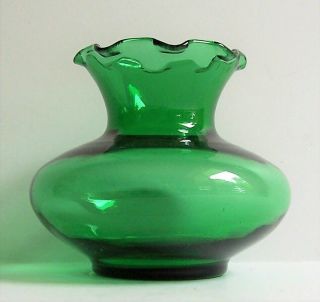 Vintage Anchor Hocking Emerald Forest Green Ruffled Rim Glass Vase 3 1/4 " Tall