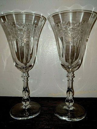 Set Of 2 Bryce Fern Leaf Water Goblet Glass 8 " Stunning (854 Stem)