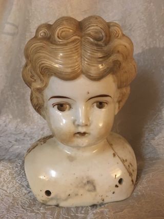 Antique German Parian China Doll Head - Large Size 5 " - Prettiest Blonde Girl