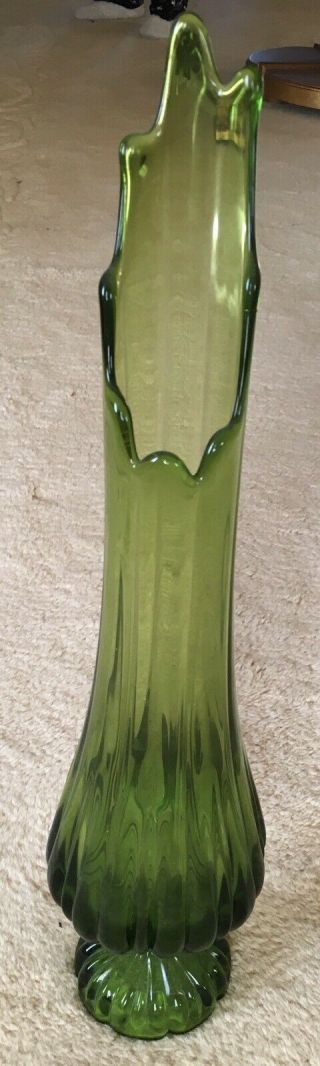 Vintage Retro Mcm Viking? Fenton? L.  E.  Smith? Art Glass Green Swung Vase 15 "