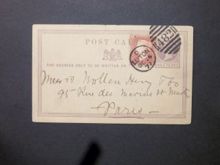 Gb Bedfordshire Stationery 1877 Qv 1/2d Postcard,  1d 482 Luton Duplex To France