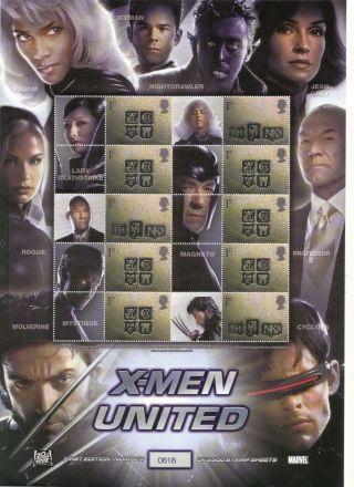 Bc - 033 X - Men United (marvel) Smilers Stamps Sheet.  2004 Issue.