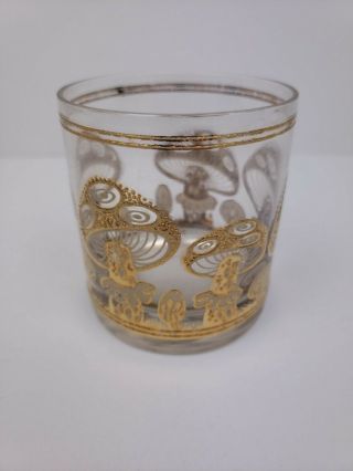 Culver 22k Gold Mushroom Vintage Highball Drinking Glass Mid - Century Tumbler