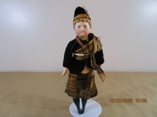 Antique German 9.  5 " Parian China Head Boy Doll,  In Costume