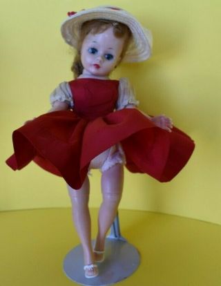 Madame Alexander Bent Knee Cissette Red & Cream Tagged Dress,  Shoes,  Hat,  Undies