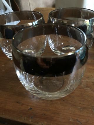 3 Vintage Silver Rim Band Cocktail Rocks Glass Tumbler Highball Barware 3.  25 "