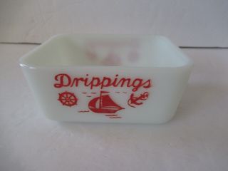 Vintage Mckee Milk Glass,  Red Sail Boat Drippings Refrigerator Dish No Lid