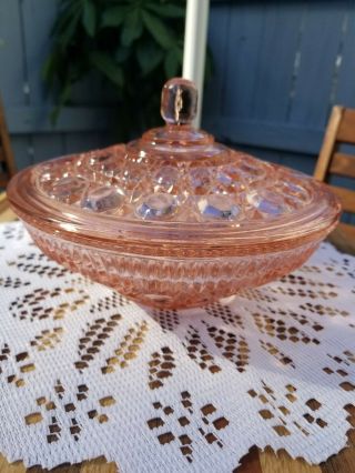 Vintage Pink Depression Glass Candy Dish With Lid Windsor Pattern Indiana Glass
