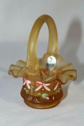 Fenton Art Glass Miniature Basket,  Hand Painted,  Christmas,