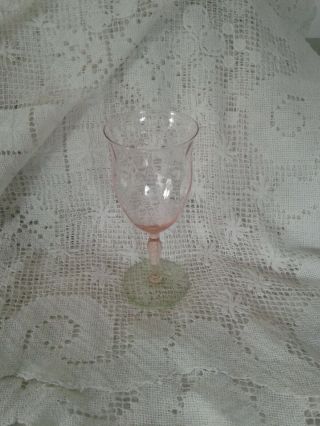 Vintage Depressiontiffin Pink Green Watermelon Diamond Optic Wine Goblet Glass