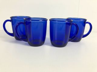 Vintage Arcoroc France Set Of 4 Sapphire Cobalt Blue Glass Coffee Mugs