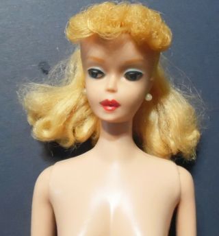 Vintage Blonde Ponytail Barbie W/blue Eyes And Eye Shadow,  Red Lips/nail Polish
