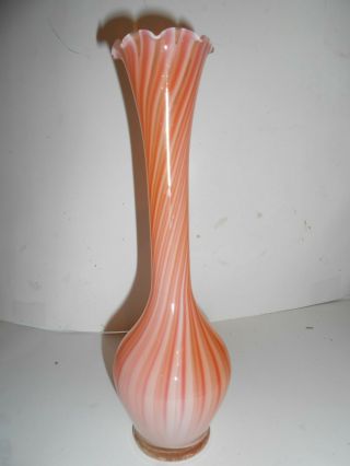 Vintage Hand Blown Orange & White Swirl Striped Glass Bud Vase 10 "