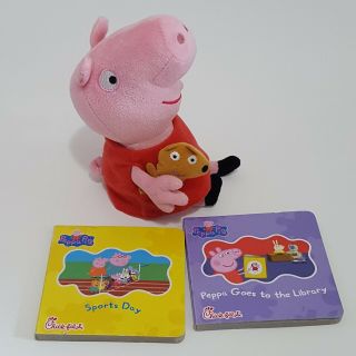 Ty Peppa Pig Plush Stuffed Soft Toy Lovey With 2 Board Books Pink Red Dress