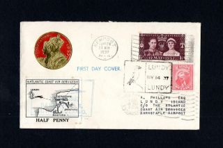 Lundy: 1/2d Large Map On Gb 1937 Coronation First Day Cover