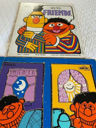 Vintage Wooden Puzzles - Bert And Ernie Playskool Sesame Street 1974,  1976