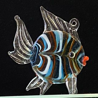 Vintage Murano Art Glass Multi Color Candy Stripe Angel Fish 3”tall,  2 - 1/2”long
