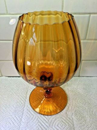 Vintage Amber Empoli Brandy Snifter Swirl Stem Optic Art Glass 2