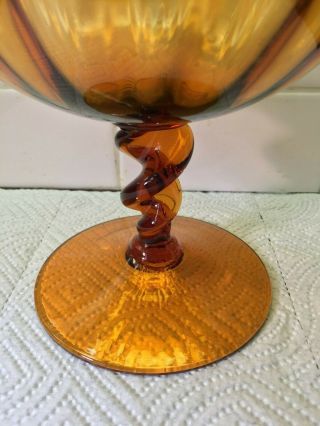 Vintage Amber Empoli Brandy Snifter Swirl Stem Optic Art Glass 3