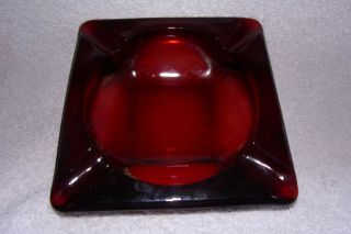 Vintage Anchor Hocking Royal Ruby Red Glass Square Ashtray D