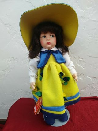 Vintage 20 In.  Lenci Cloth Doll With Yellow Blue Dress Hat Made In Italy 987721