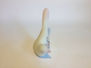 Hand Painted & Signed White Satin Glass Fenton Dove Bird with Flowers 2