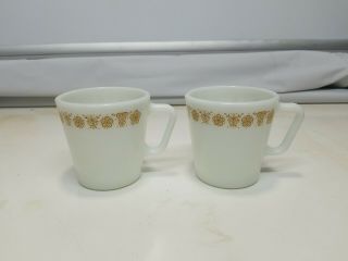 2× Pyrex 1410 Butterfly Gold Coffee Cup Mug Corning Ny 300 Ml D Handle