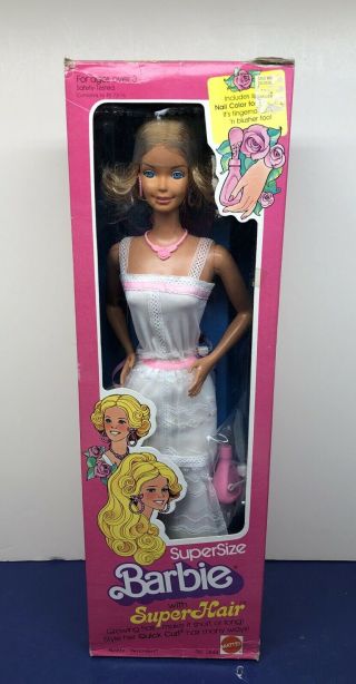 18” Vintage Mattel Barbie Doll Supersize Hair 1978 2844 White Dress Nrfb C