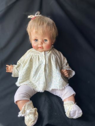21” Vintage Ideal Baby Snoozie Thumbelina Family 1964 Baby Doll Blue Outfit Boot