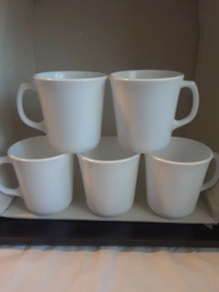 Vintage Corning Corelle Winter Frost White Set Of 5 Coffee Cups 3 - 1/2 " Mugs Usa