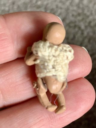 Tiny Rare BISQUE HERTWIG CARL HORN MINIATURE Jtd Baby Crocheted CloThes 1.  25” 2