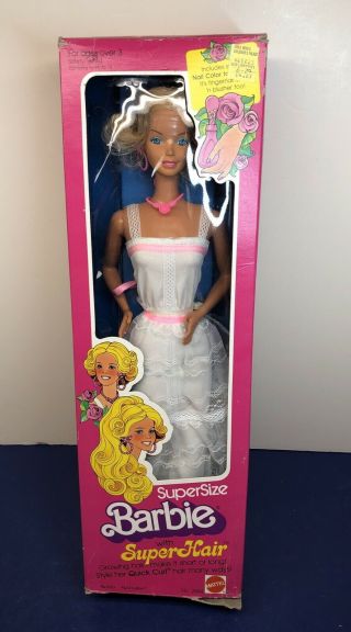 18” Vintage Mattel Barbie Doll Supersize Hair 1978 2844 White Dress Nrfb A